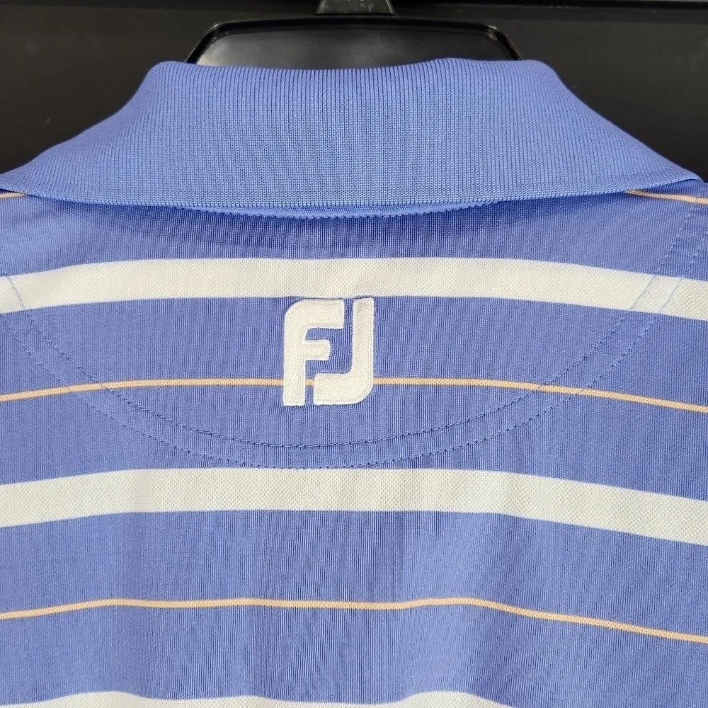 Footjoy Polo Shirt Mens Medium Blue Yellow Golf Golfing Golfer Outdoor Striped